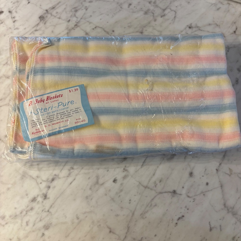 Vintage Steri-Pure G.C. Murphy CoBaby Blankets 2Pack Pastel Striped Cotton 30x40